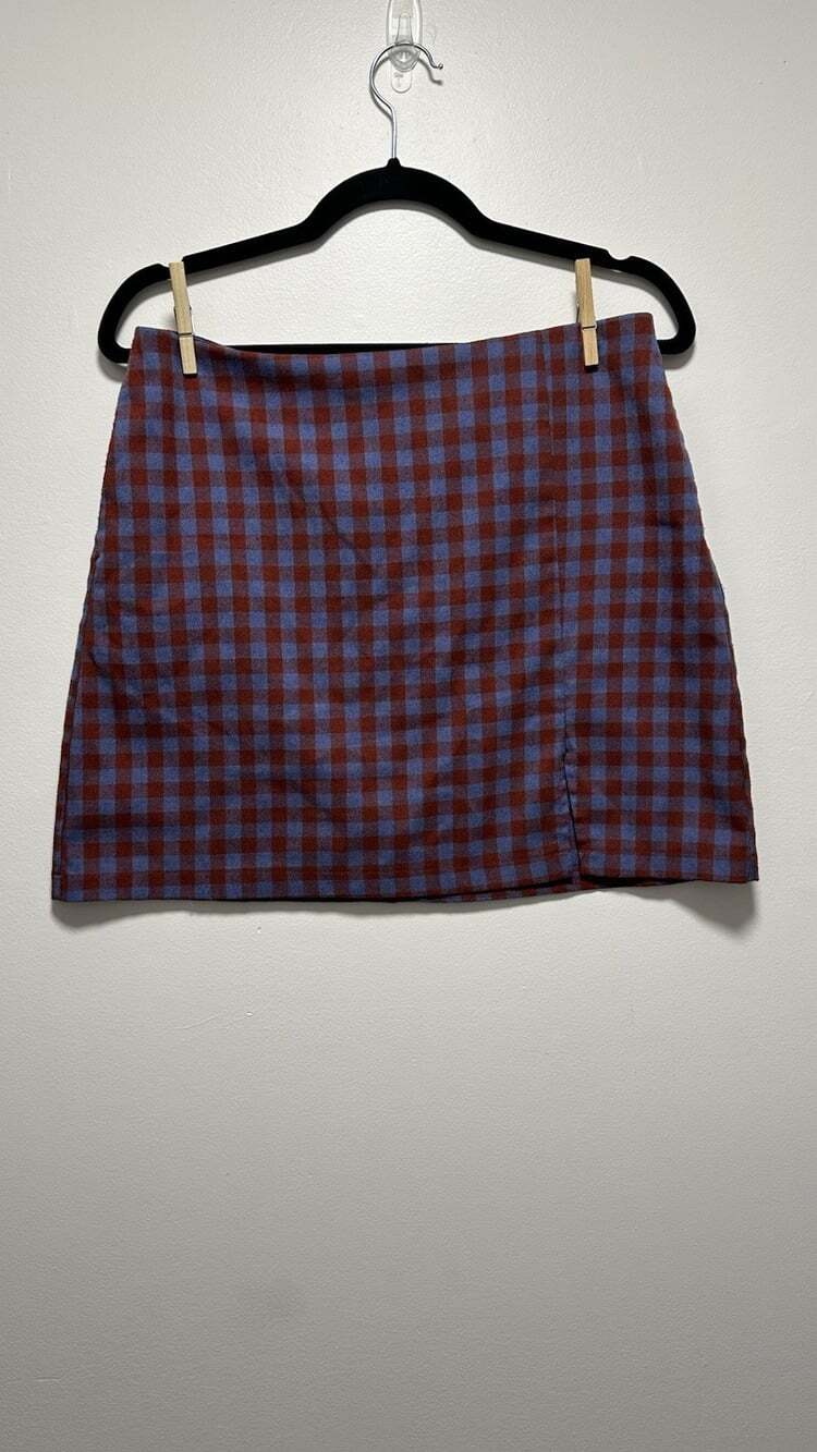 Urban Outfitters UO Women L Gingham Mini Skirt Red Blue High Rise Side Slit Y2K